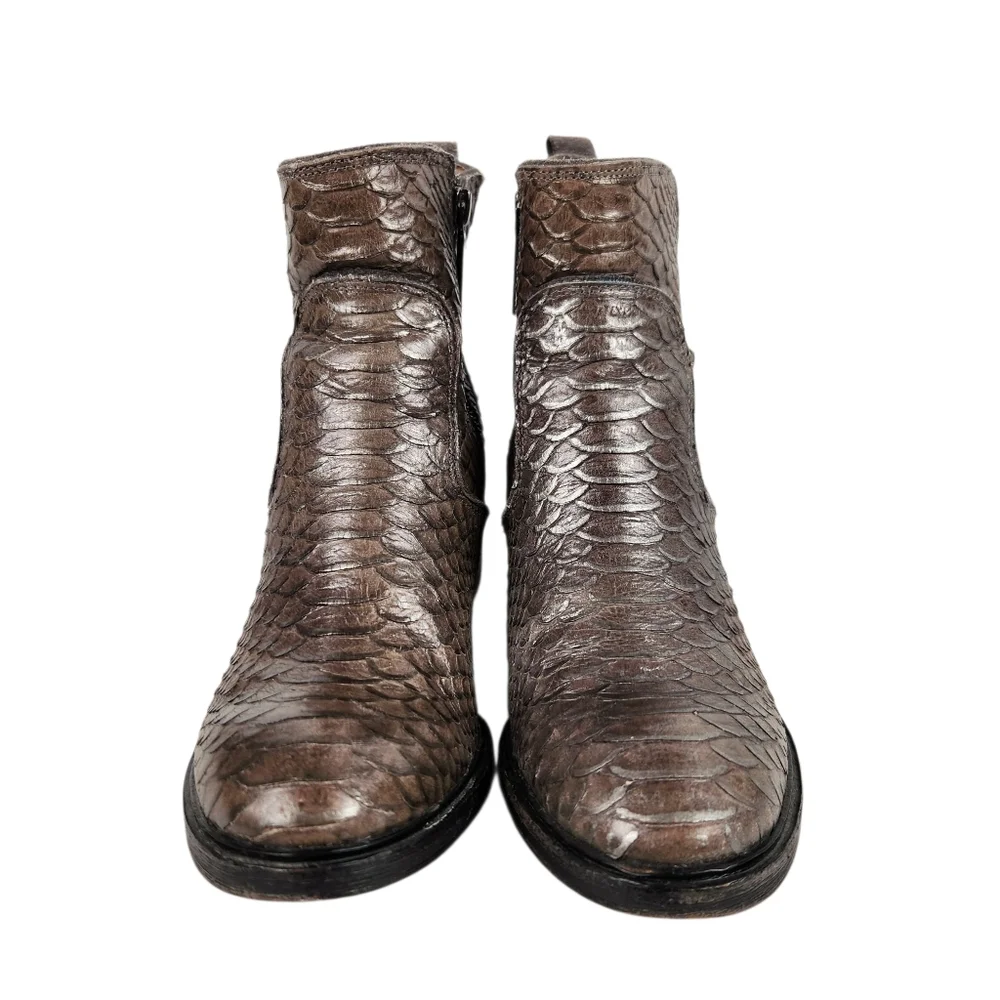 Donald J Pliner Erryn Bronze Snakeskin Leather Suede Ankle Boots Womens Size 5.5